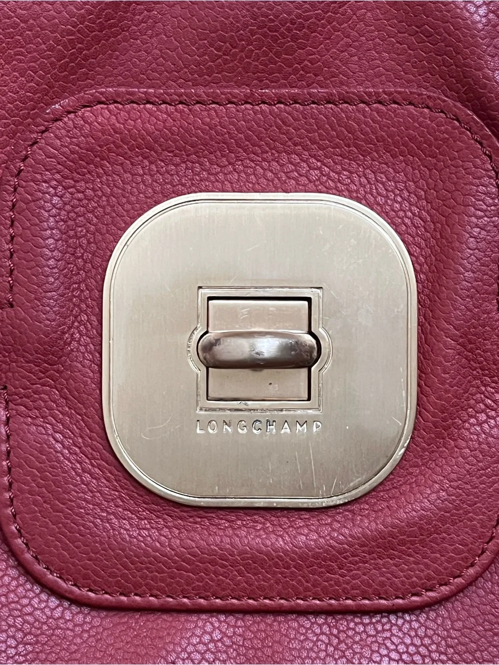 Longchamp Gatsby Coral Red Leather Shoulder Bag with Gold Hardware